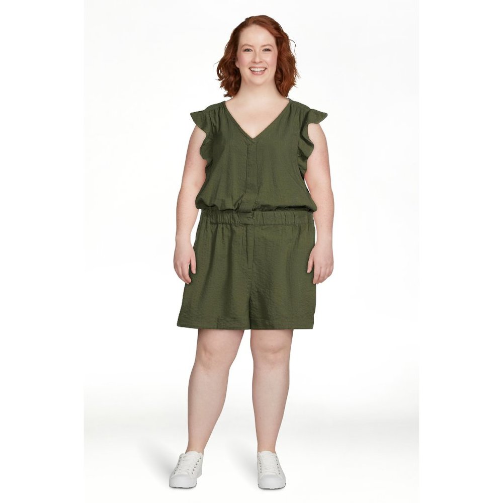 NEW | Time and Tru | Flattering Flutter Sleeve Romper | Olive Green | XL